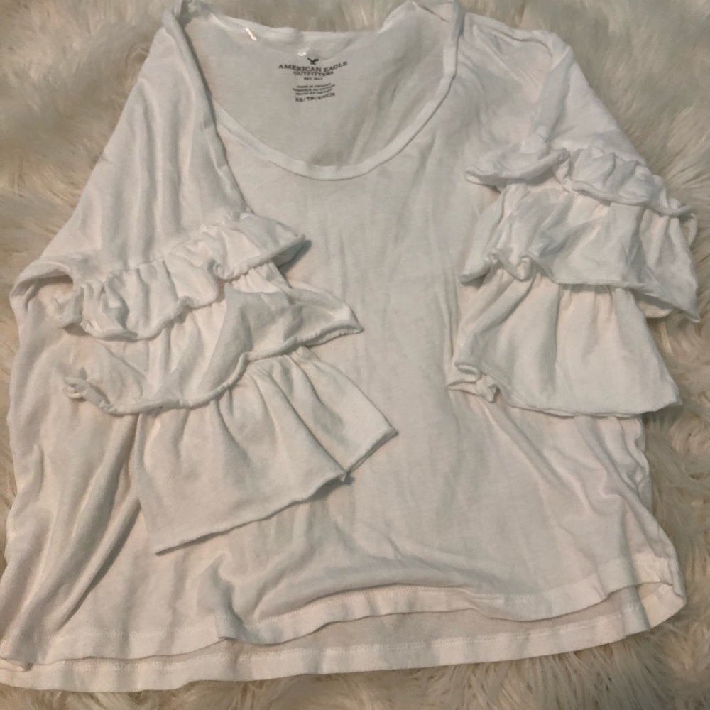 White ruffle sleeves top